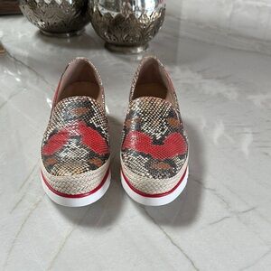 Donald J. Pliner Red and Snake Print Loafers